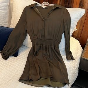 Dark green silk dress with built in slip, size medium.